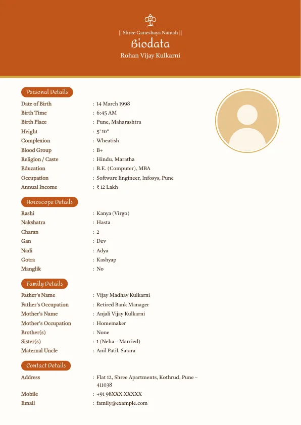 Kesari Band – marriage biodata format with photo