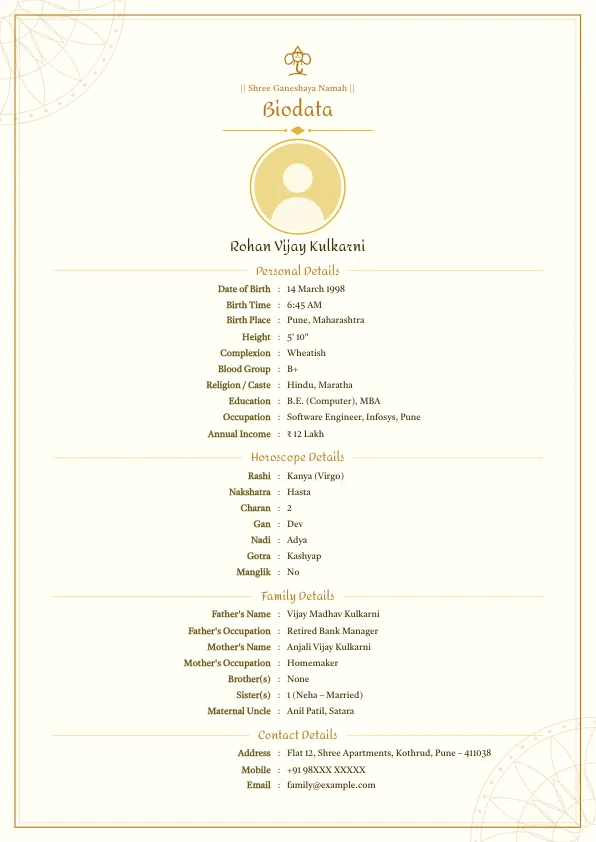 Haldi Mangal – marriage biodata format with photo