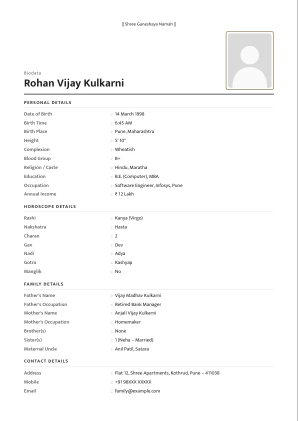 Simple Minimal – marriage biodata format with photo