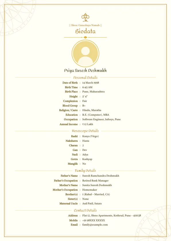 Haldi Mangal – marriage biodata format with photo