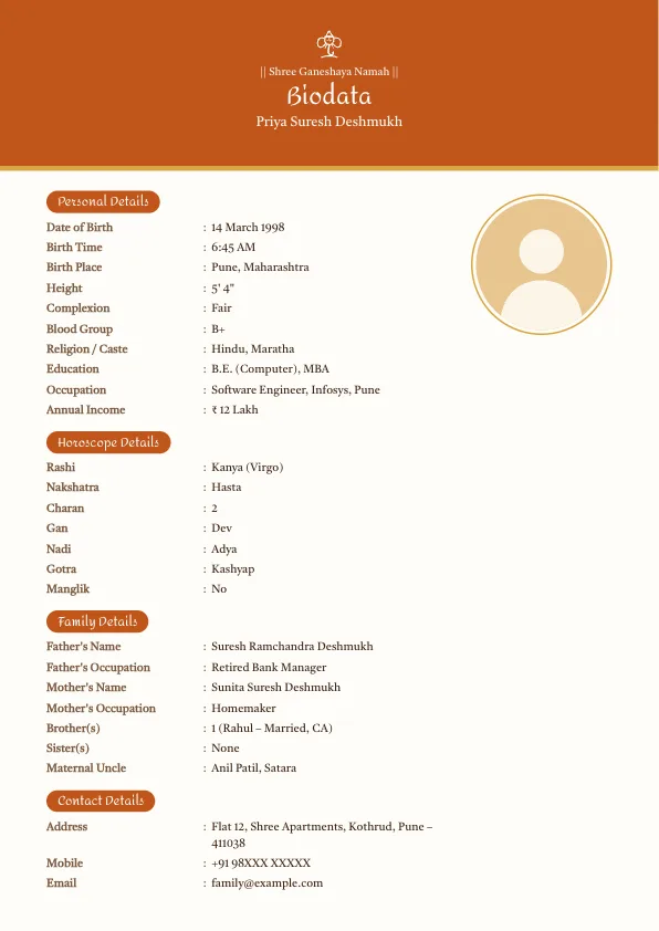 Kesari Band – marriage biodata format with photo
