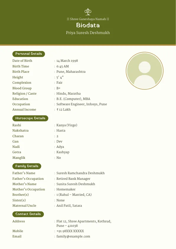 Mehndi Band – marriage biodata format with photo