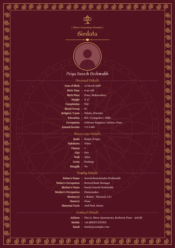 Paisley Wine – marriage biodata format with photo