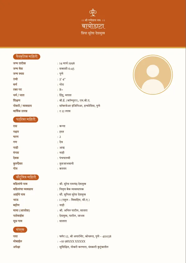 Kesari Band – मराठी बायोडाटा फॉरमॅट लग्नासाठी फोटोसह